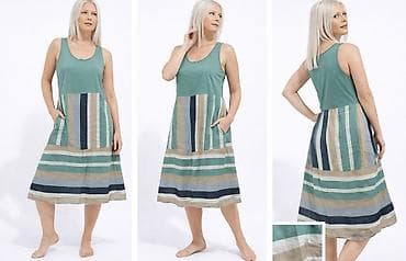 haljine sa elastinom: Haljina sa gornjim delom u zelenoj boji i donjim delom sa prugastim — 3