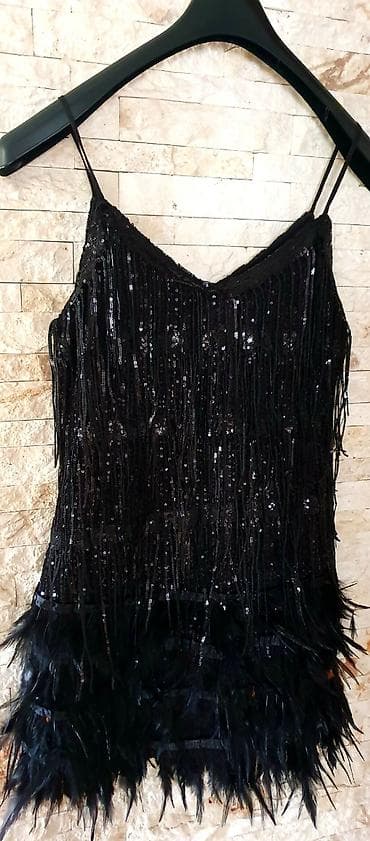 Personal Items: Crna mini haljina sa perlama, resema i perjem - Elegantna — 2