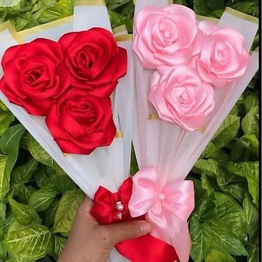 djul cvece: Buket ruža od satenskih traka – ručno rađene dekorativne ruže u — 5