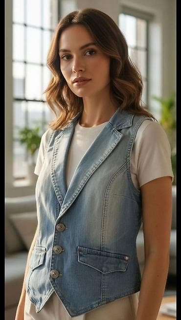 Ženski teksas prsluk sa reverima - Materijal: lagani denim (pamučni