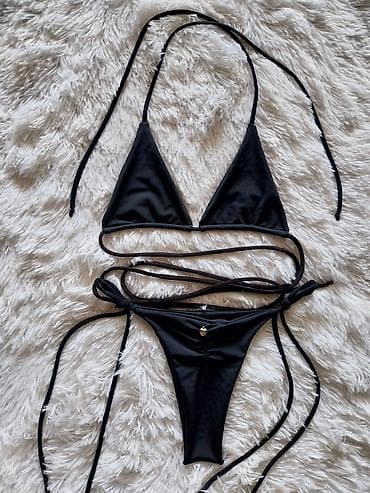 kupaci sa dubokim donjim delom: Dvodijelni bikini set – trouglasti top i gaćice sa vezivanjem sa — 2
