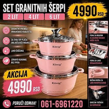 ogledala sa ramom: Set granitnih šerpi König – 2 L, 4 L i 6 L. - Granitni nelepljivi — 1