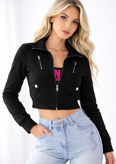 Ženska kratka jakna – crna - Krojen, kraći model do struka (crop)