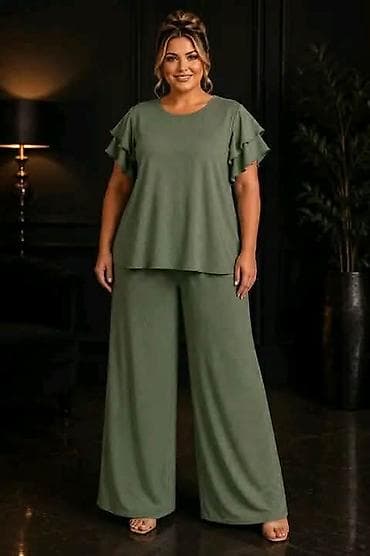 crni sat: Komplet bluza i pantalone širokog kroja. - Model: lagana tunima sa — 2