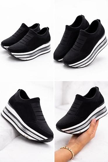 Ženske patike na platformu – crne - Dizajn bez pertli: elastične