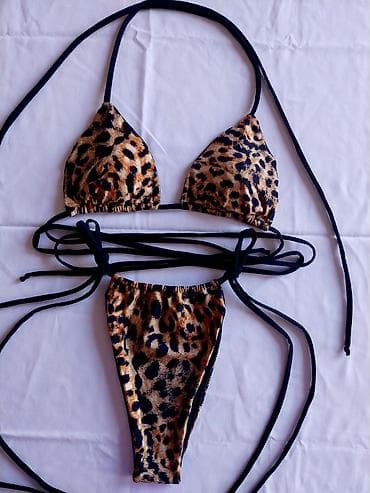 pantalone sa prorezom: Dvodelni kupaći kostim – leopard print - Model: trouglasti bikini sa — 4