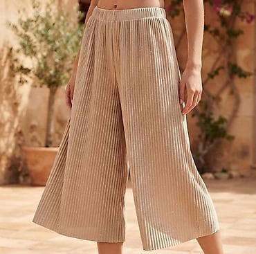 aki obuca: Ženske plisirane culotte pantalone – bež - Kroj: culotte (šire — 1