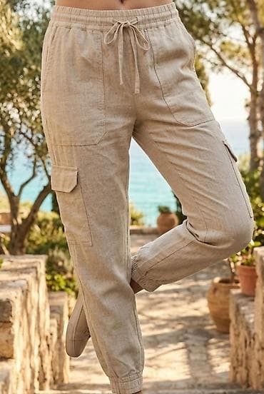 Ženske cargo pantalone – bež, lagane i udobne - Materijal: lagani