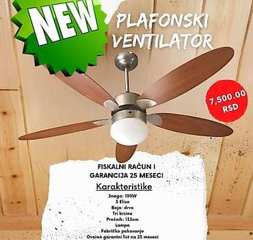 Plafonski ventilator sa rasvetom Karakteristike: - Snaga: 130 W -