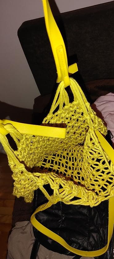 putni aksesoari: Makrame torba u žutoj boji - Ručna pletena makrame mreža sa — 2