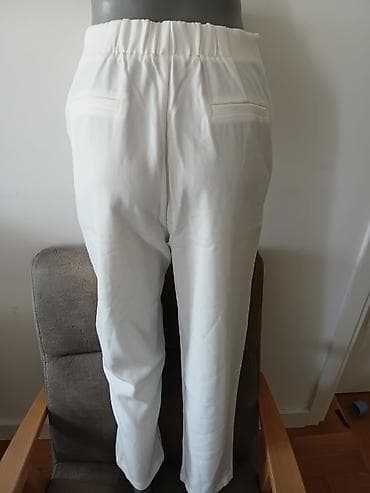 kengurovo blago: Bela ženska pantalona MOTF - Model: ravne nogavice, visoki struk - — 4