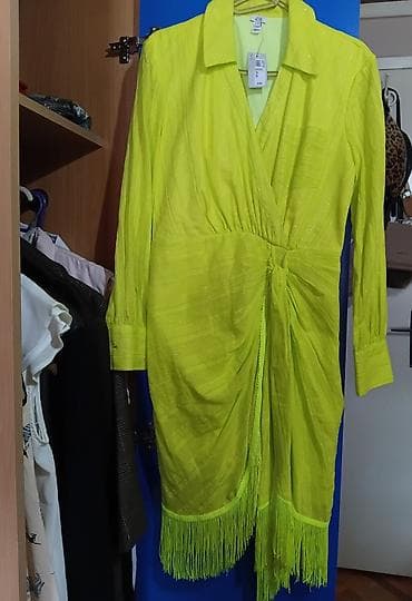 versace eros cena: Neon zeleno haljina-košulja sa resamam m do l - Model: midi — 3