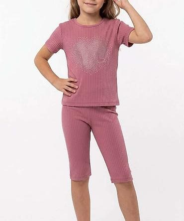 zara zenski kompleti: Komplet 3/4 rebrasti roze 4-10 godina Moderan i udoban set za — 1