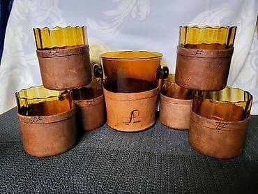 stona brusilica: Servis,rucni rad, duvano staklo,koza za zestoko pice iz 60,70ih.god — 8