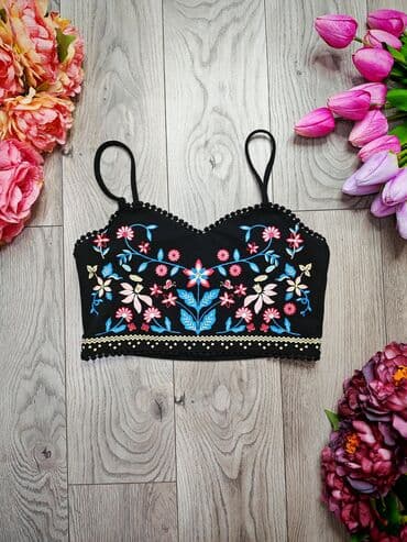 crop top c a: M (EU 38), Polyester, Floral, color - Black — 1