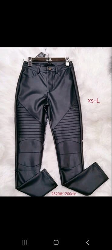 kozne pantalone hm: NOVO!
Pantalone eko koža
Vel:Xs,S,M,L
Cena: 2700 din! — 2