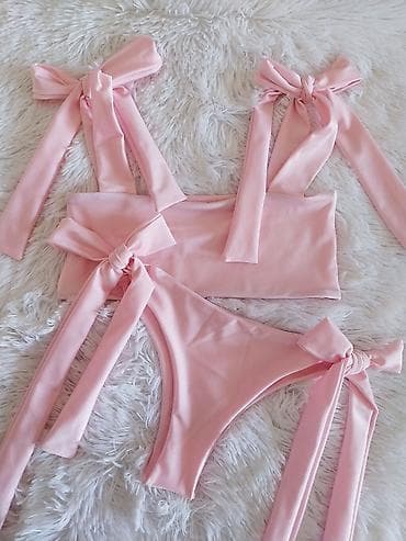 Ženska odeća: Dvodijelni ženski kupaći kostim – baby pink - Model: top bez žica sa — 2