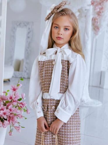 Ostala dečija odeća: Premijum komplet ✨️ Haljinica, mašna za kosu, tašnica i dokolenice u — 4
