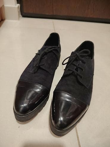 svecana obuca: Zenske elegantne cipele na pertlanje, teget boje, kombinacija brušene — 8