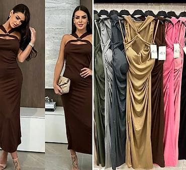 Elegantna midi haljina sa ukrštenim bretelama i prorezom na dekolteu