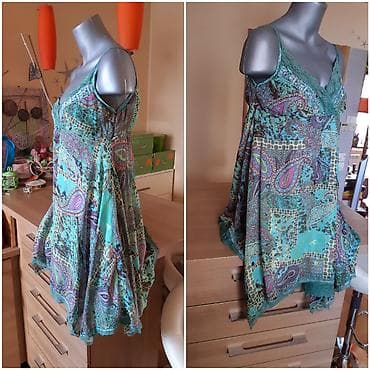 xiaomi rs: Lagana letnja haljina na bretele, lepršavog A-kroja. Tirkizno-zelena — 3