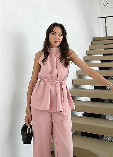 mango kompleti: Ženski komplet – široke pantalone i bluzica bez rukava sa rol-okruglim — 3