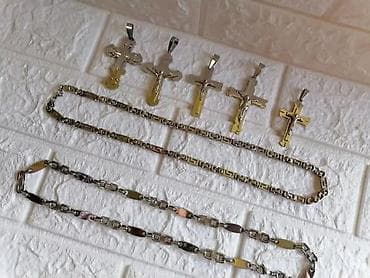 srebrne mindjuse penjalice: Muški lanac sa priveskom krsta – nerđajući čelik. - Materijal — 3