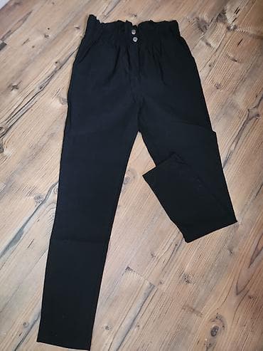 Pantalone: Crne ženske pantalone sa elastičnim „paperbag” strukom i dvostrukim — 2