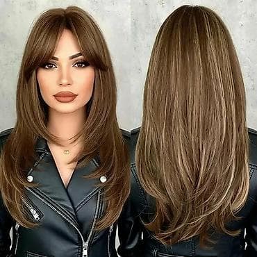 ugg papuce sa platformom: Perika – duga, ravna sa slojevima i šiškama „curtain bangs“, u — 1