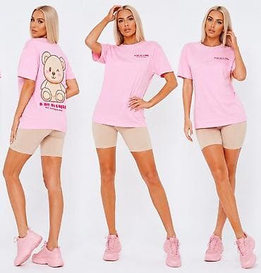 majica messi: Roze oversize majica sa printom medvedića - Boja: svetlo roze - Kroj — 5