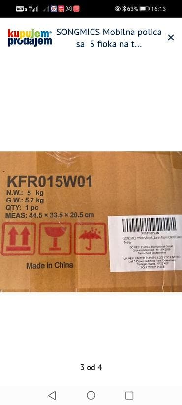 stocic za dnevnu sobu: SONGMICS mobilna polica sa 5 fioka na točkićima – model KFR015W01 - — 2