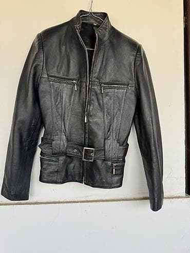 prsluk l: Kožna jakna – crna, biker stil - Materijal: prava koža, glatka — 1