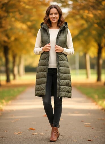 zenske zimske jakne pancevo: Zenski prsluk tamno zeleni, sa kapuljacom postavljen, duzi sa — 1