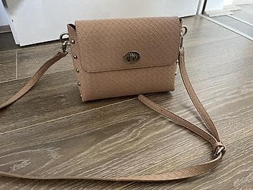 Handbags: Ženska torbica preko ramena – bež/nūd boja, pleteni (basket-weave) — 1