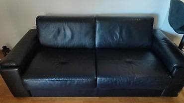 ikea komode sa staklom: Kožna trosed-sofa na razvlačenje Simpo - Materijal: prirodna crna — 2
