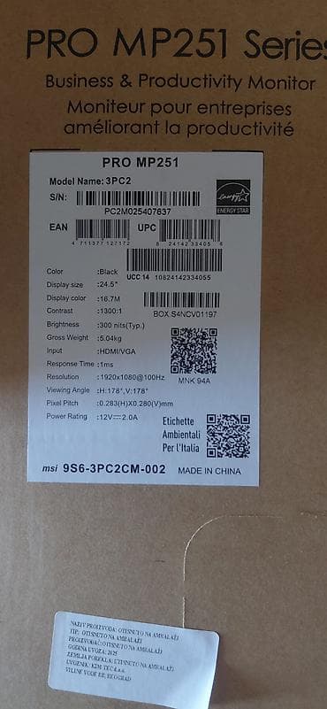 mikroskop laptop: MSI PRO MP251 (model 3PC2) – poslovni i produktivni monitor 24.5” — 3