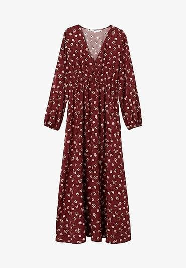 mango crvena haljina: Duga cvetna haljina u boji vina - Kroj: maxi dužina, blago A-linija; — 2