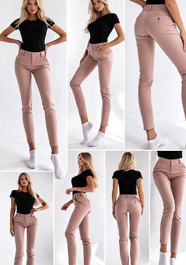 Ženske slim-fit pantalone – boja bež - Kroj: uske nogavice