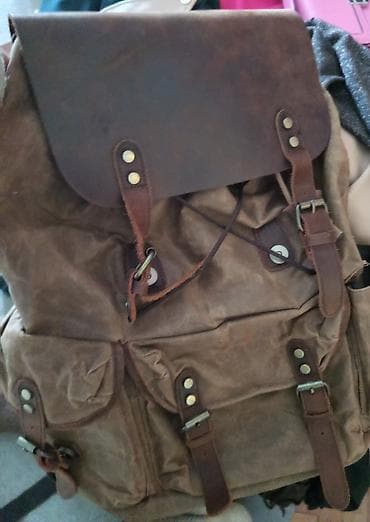 Ostalo: Vintage platneno-kožni ranac – vojnički/putnički stil - Materijali — 3