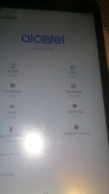 Alcatel tablet 9032X (v1A38) - Ekran: 8 inča, rezolucija 800×1280 -