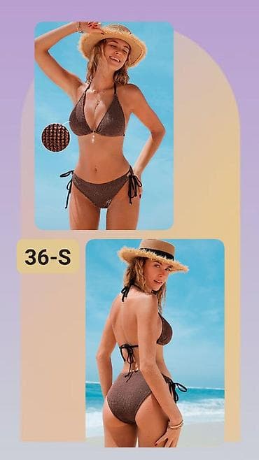 farmerice s: Bikini komplet – teksturirani smeđi - Model: dvodelni bikini - Gornji — 1