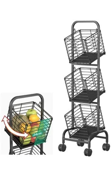 polica na točkiće: Metalna pokretna kolica sa korpama, sa tri nivoa na točkovima! Na dve — 5