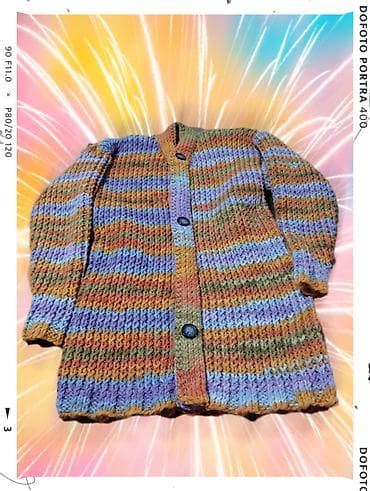 Nov ručno pleteni džemper na kopčanje vel XXL. Obim grudi 106 cm — 3