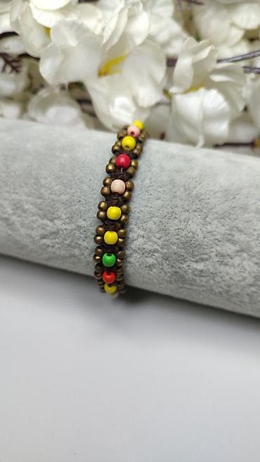 naocare sa magnetima: Ručno rađena narukvica sa perlama - Dizajn: pleteni smeđi konac sa — 2