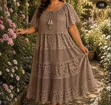 svetlo plava haljina: Haljina od čipke siroka sa kratkim rukavima. - Stil: romantična boho — 1