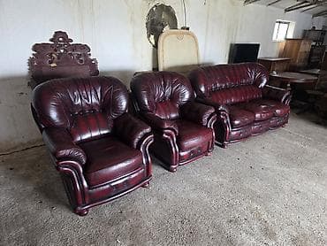 krevet trosed: Kožni garnitura – bordo - Sastav: trosed sa tri jastuka za sedenje + — 2