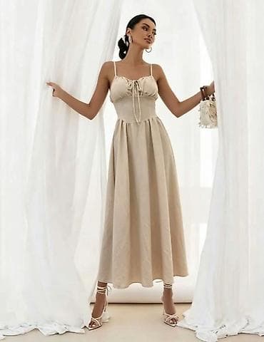 haljine od frotira: Haljina na bretele duga maxi. - Romantičan kroj sa uskim,strukiranim — 3