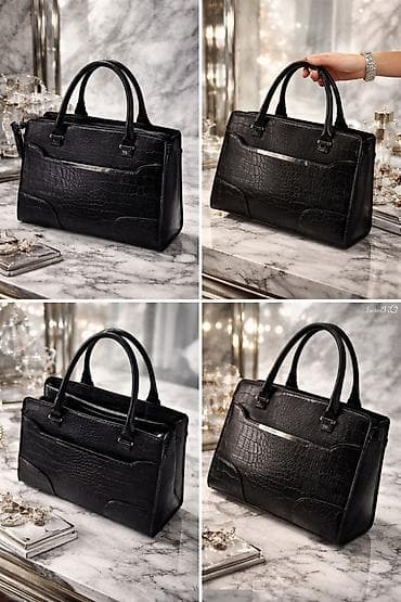 pametan sat cena: Elegantna ženska torba – crna, kroko tekstura - Materijal: veštačka — 1