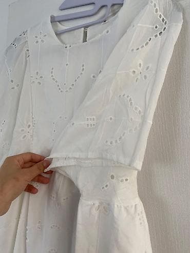 bela haljina sa vezom: Shein Belo pamučno haljina/tunika sa vezom (broderie anglaise) - — 4