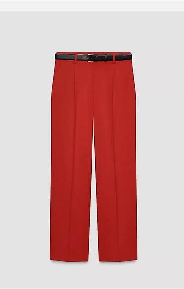 sorc i sako komplet: Crvene elegantne pantalone sa faltama - Kroj: ravan, blago širi — 3